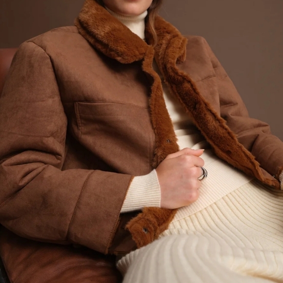 Women's Deluc "Mathew" Faux Suede Jacket In Size Medium In The Almond Color - Picture 3 of 16